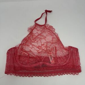 NWT Victorias Secret 34B PINK Floral Lace High Neck Halter Longlined Bralette